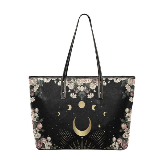 Pale rose moon Vegan Leather zip top tote - sense forest