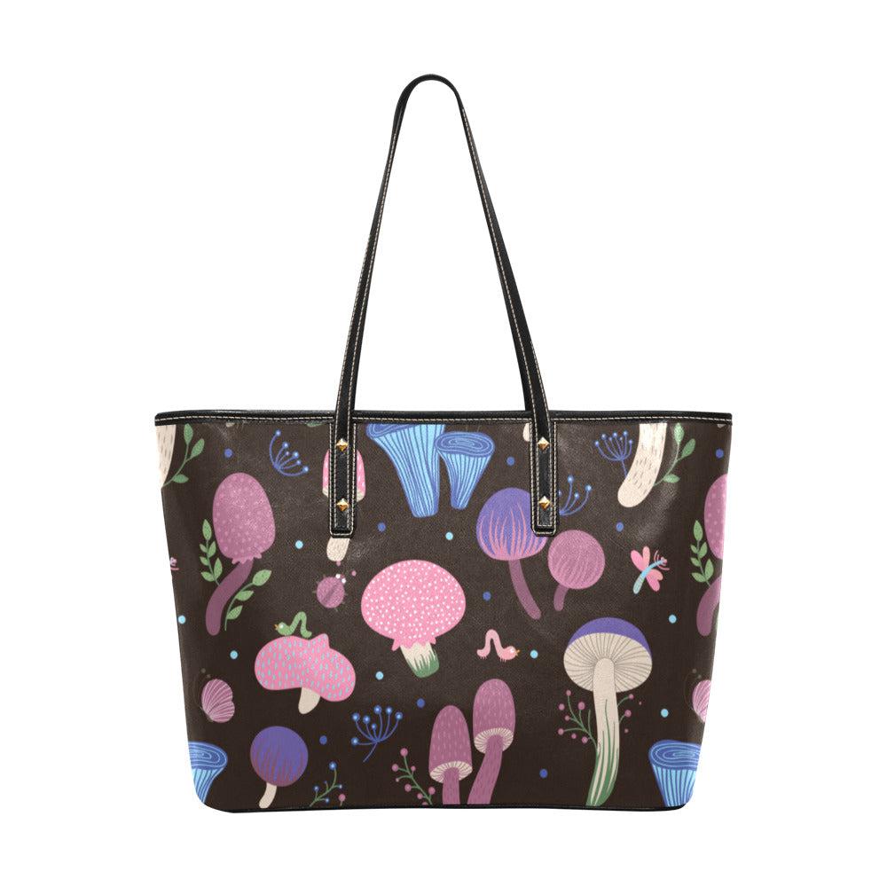 Purple magic mushroom Vegan Leather Zip Tote Bag - sense forest
