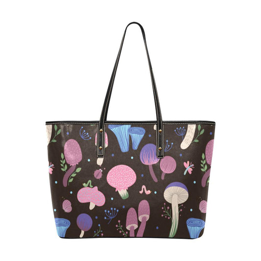 Purple magic mushroom Vegan Leather Zip Tote Bag - sense forest