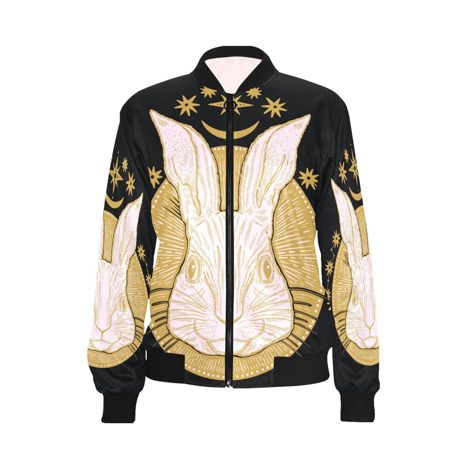 Rabbit head black bomber jacket - sense forest