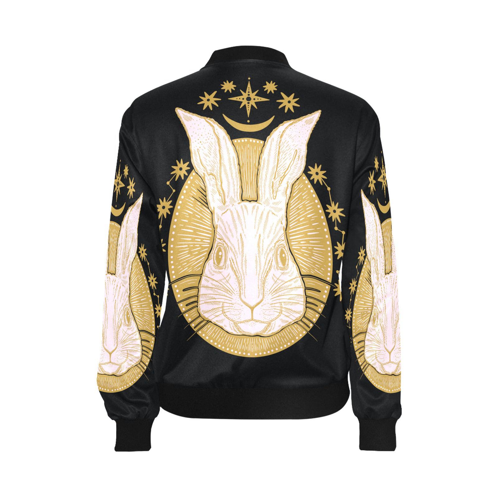 Rabbit head black bomber jacket - sense forest