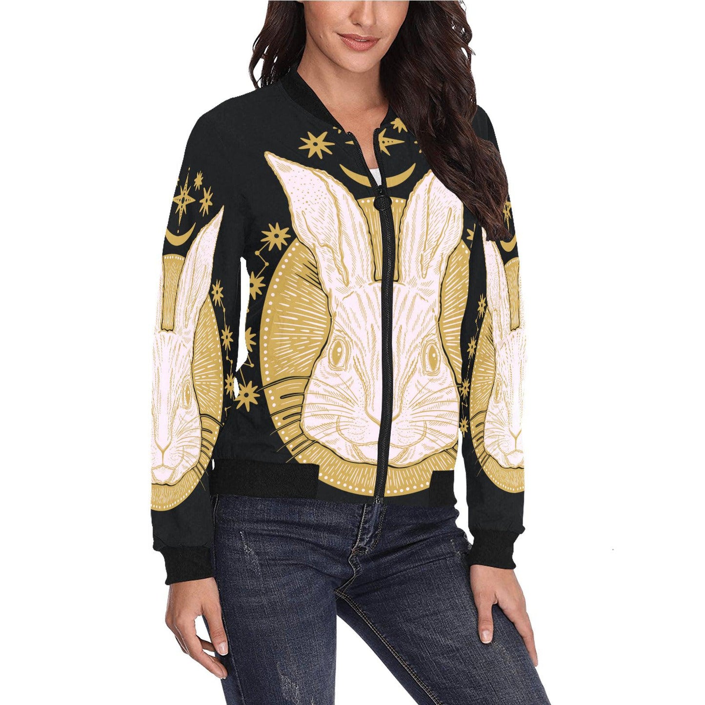 Rabbit head black bomber jacket - sense forest