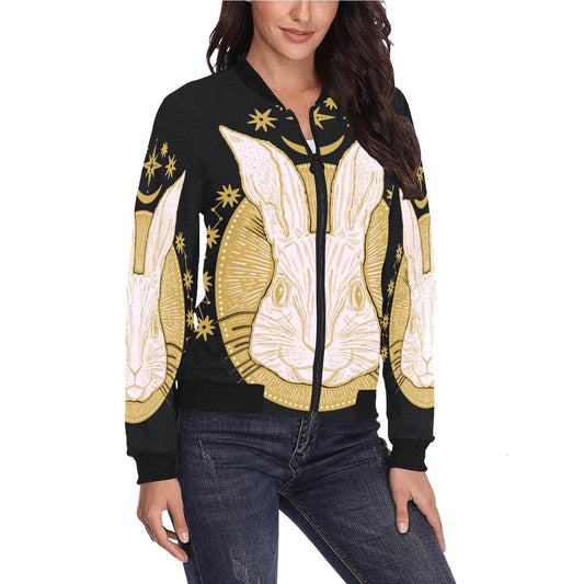 Rabbit head black bomber jacket - sense forest