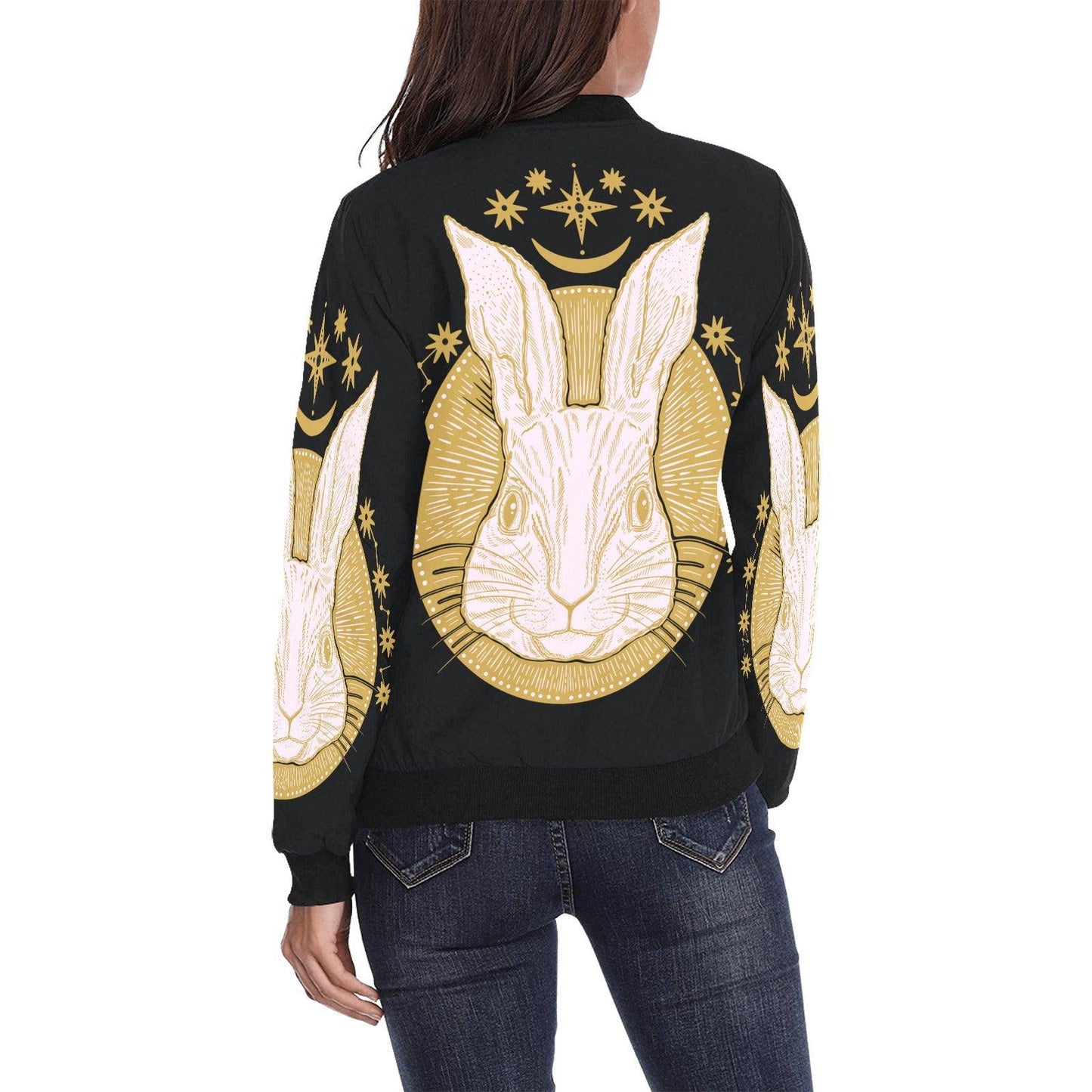 Rabbit head black bomber jacket - sense forest