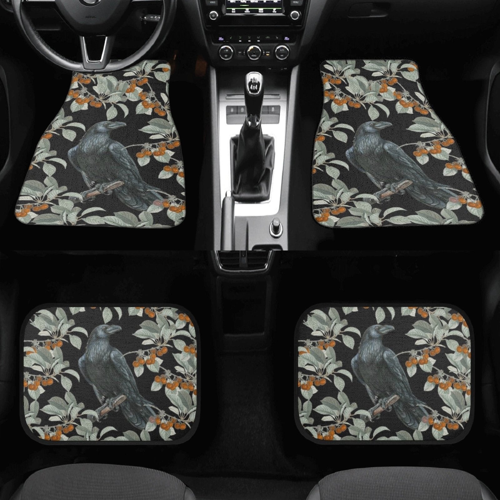Raven Crow Back and Front Car Floor Mats - sense forest