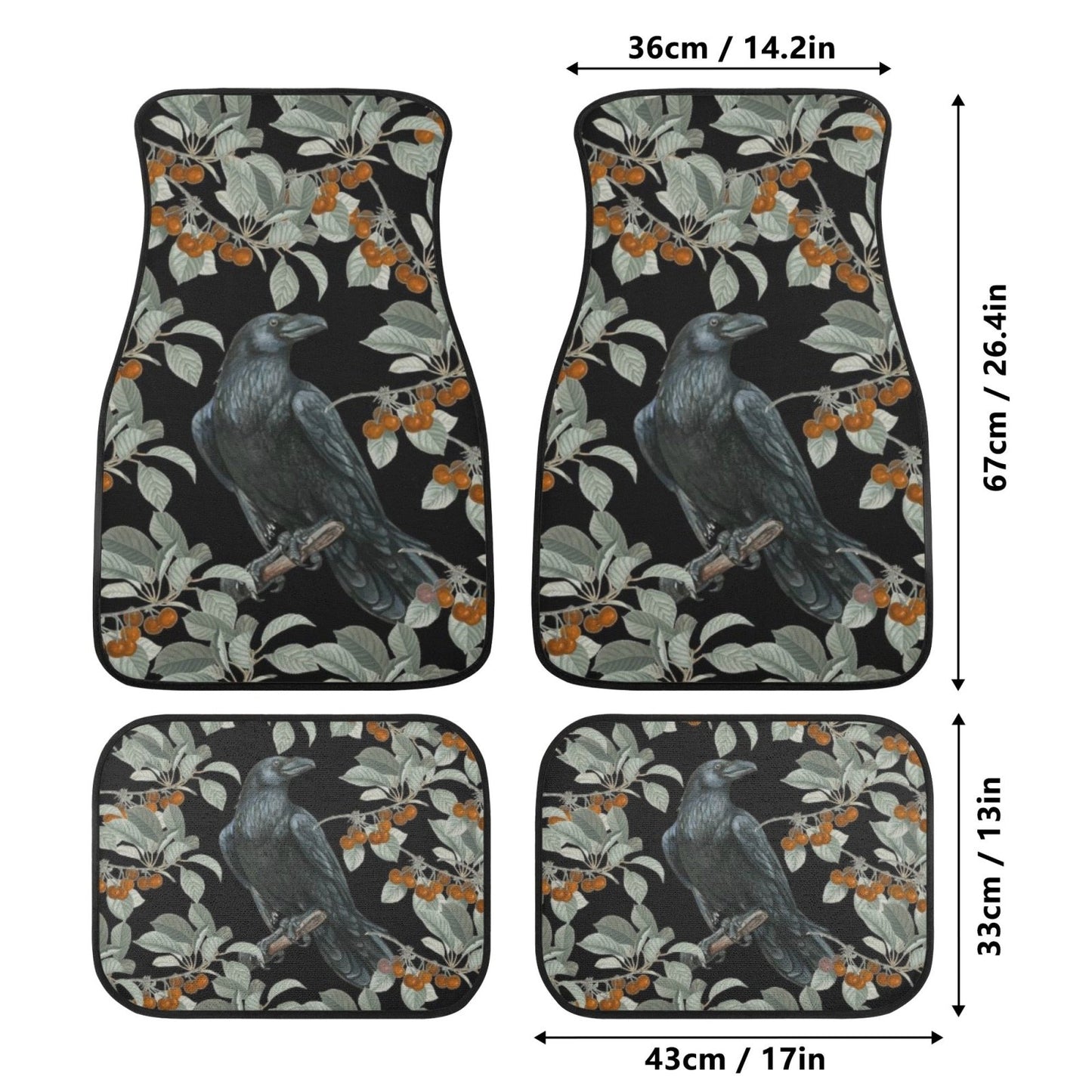 Raven Crow Back and Front Car Floor Mats - sense forest
