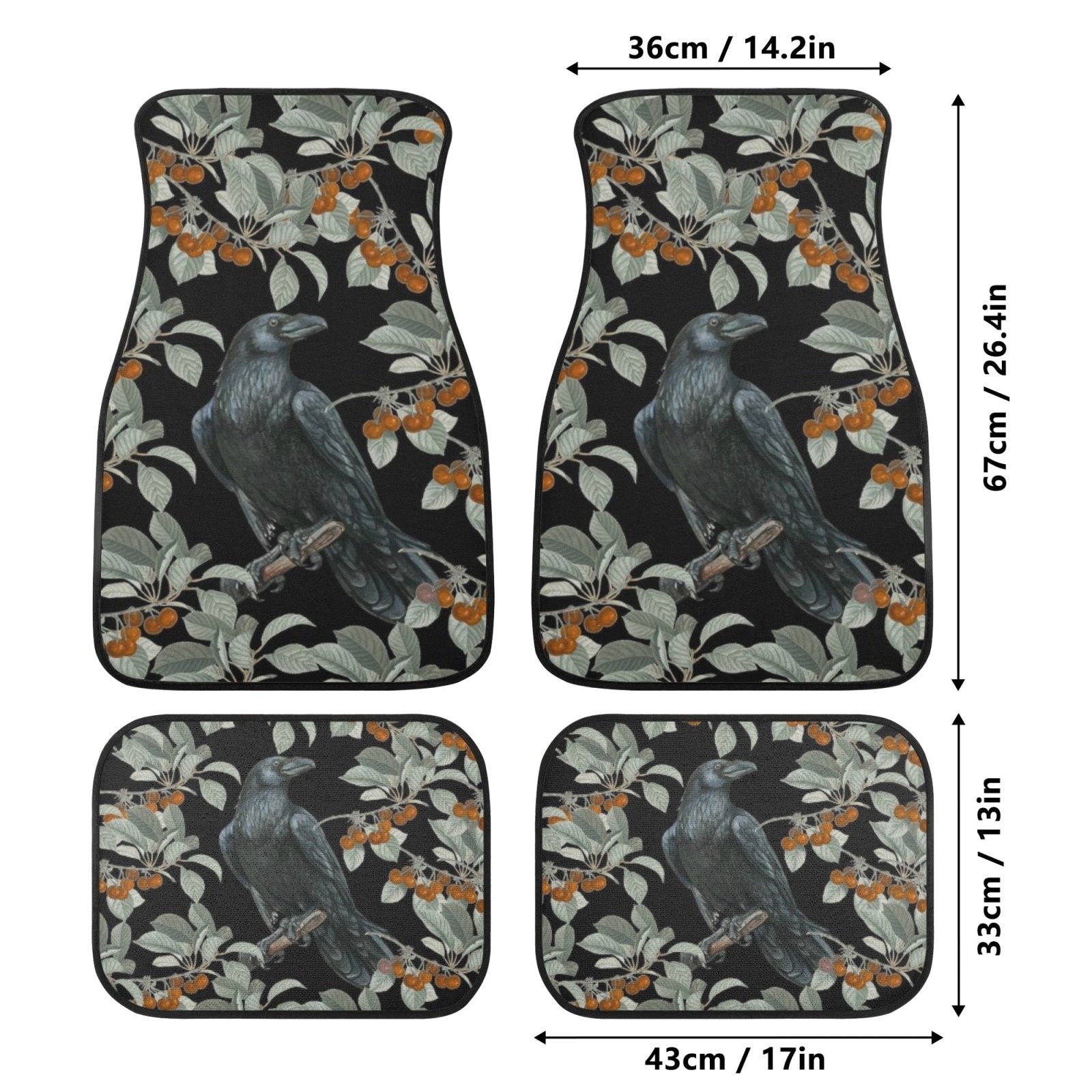 Raven Crow Back and Front Car Floor Mats - sense forest