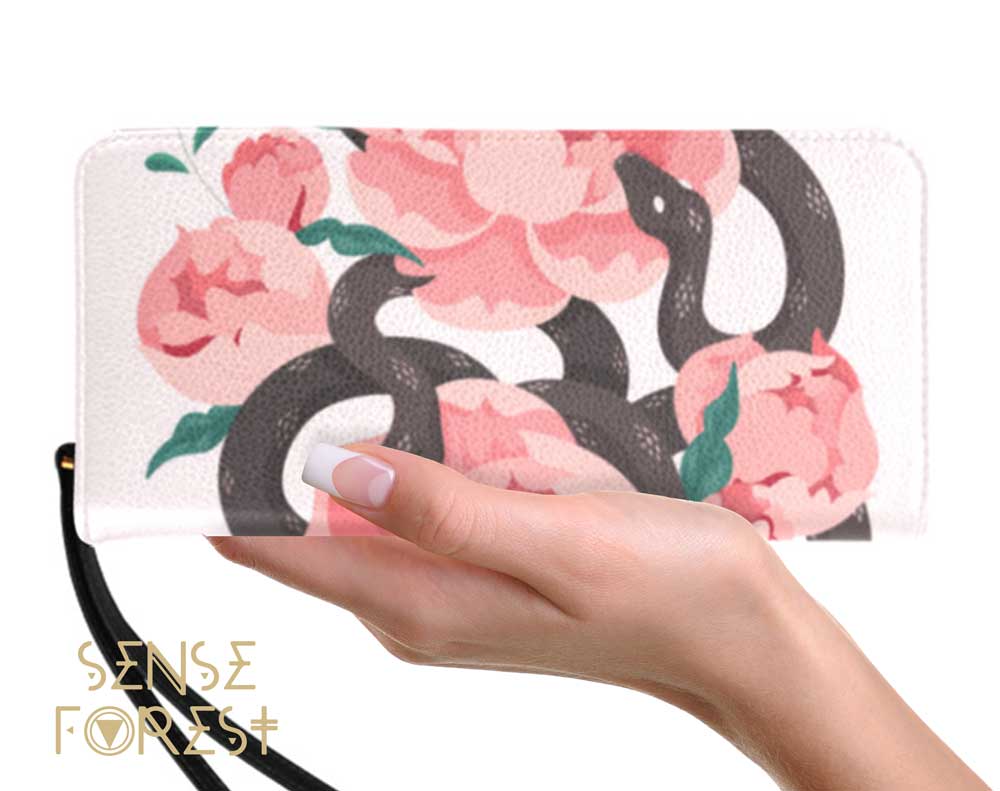 Boho Pink Peony snake Women's Clutch Wallet Purse