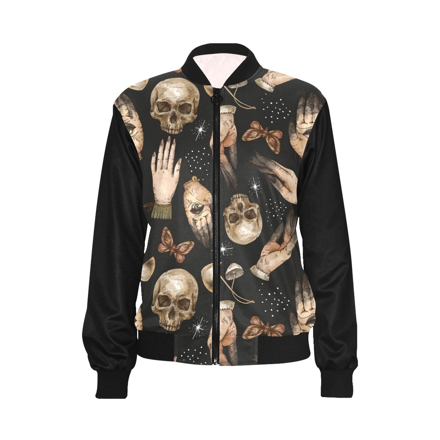 Skull Hand Mushroom Women Bomber Jacket - sense forest