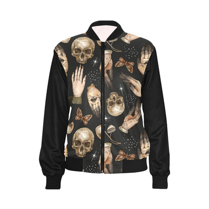 Skull Hand Mushroom Women Bomber Jacket - sense forest