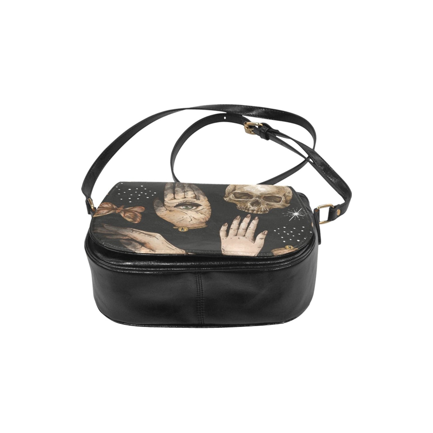 Skull moth mushroom Vegan leather Classic crossbody Saddle Bag - sense forest