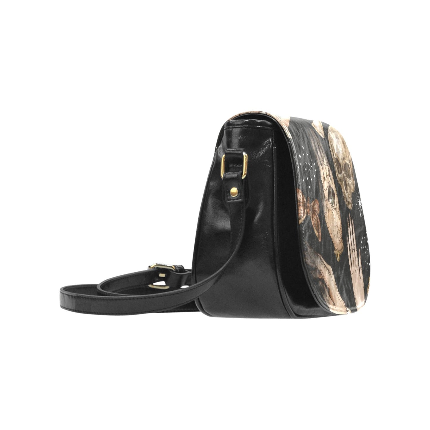 Skull moth mushroom Vegan leather Classic crossbody Saddle Bag - sense forest