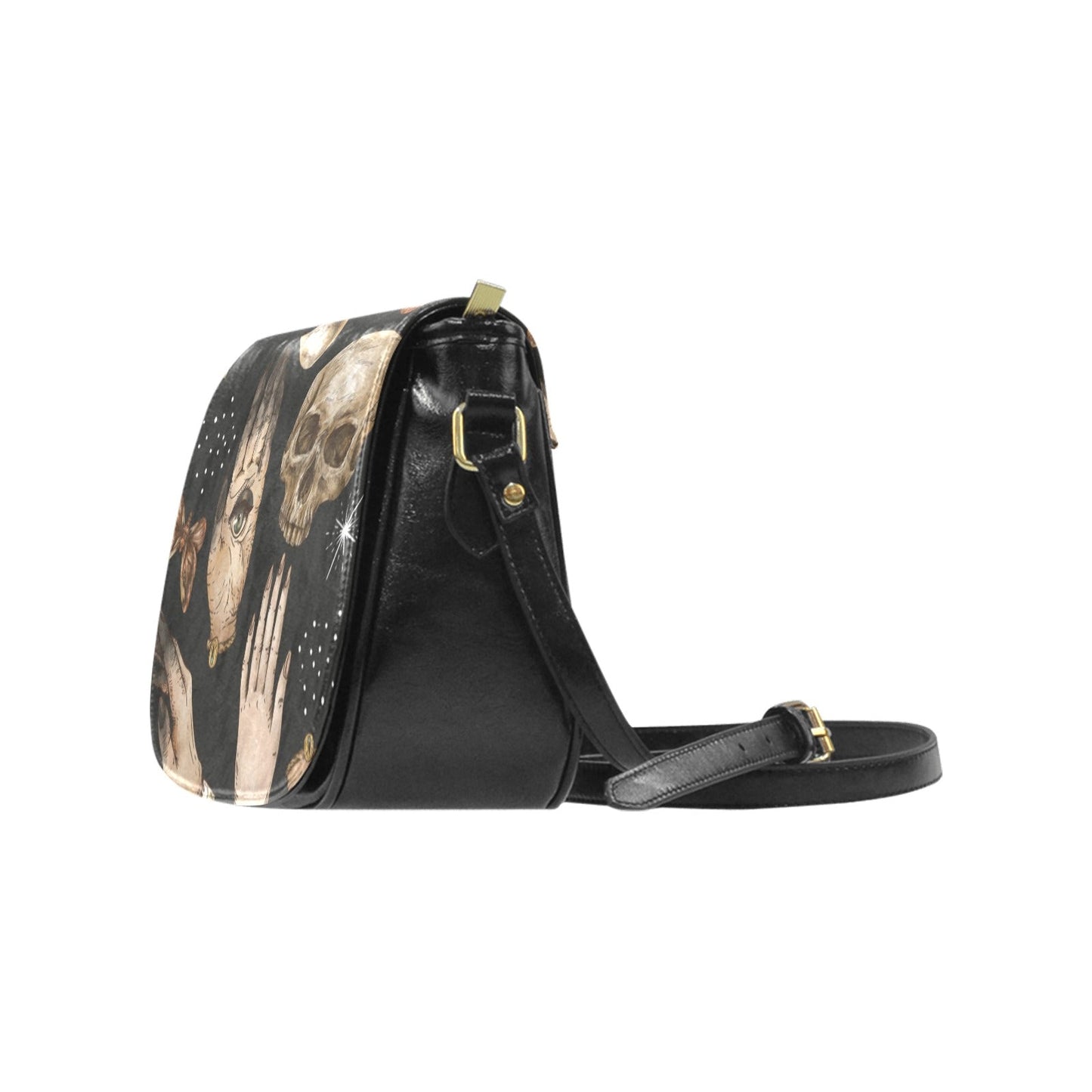 Skull moth mushroom Vegan leather Classic crossbody Saddle Bag - sense forest
