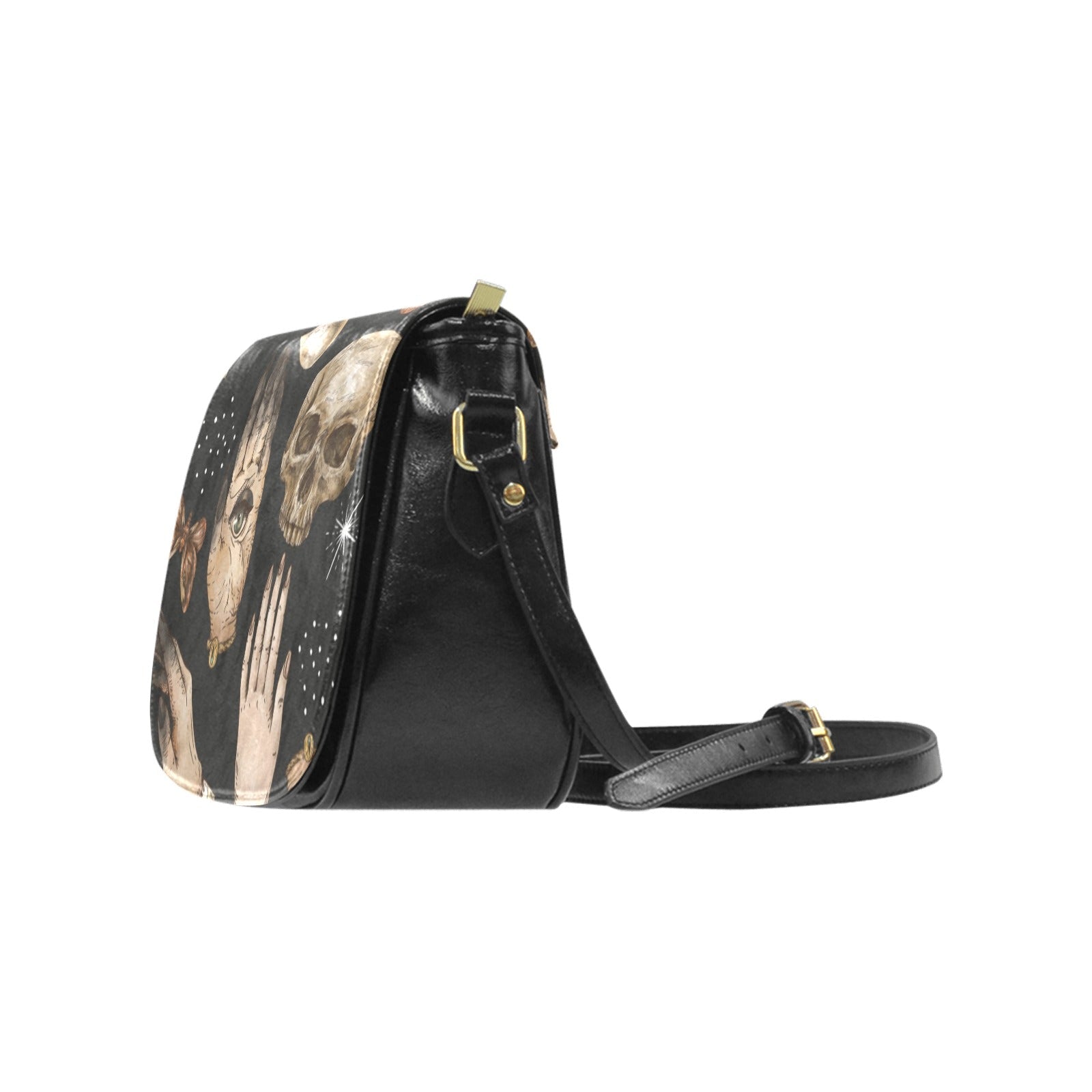 Skull moth mushroom Vegan leather Classic crossbody Saddle Bag - sense forest