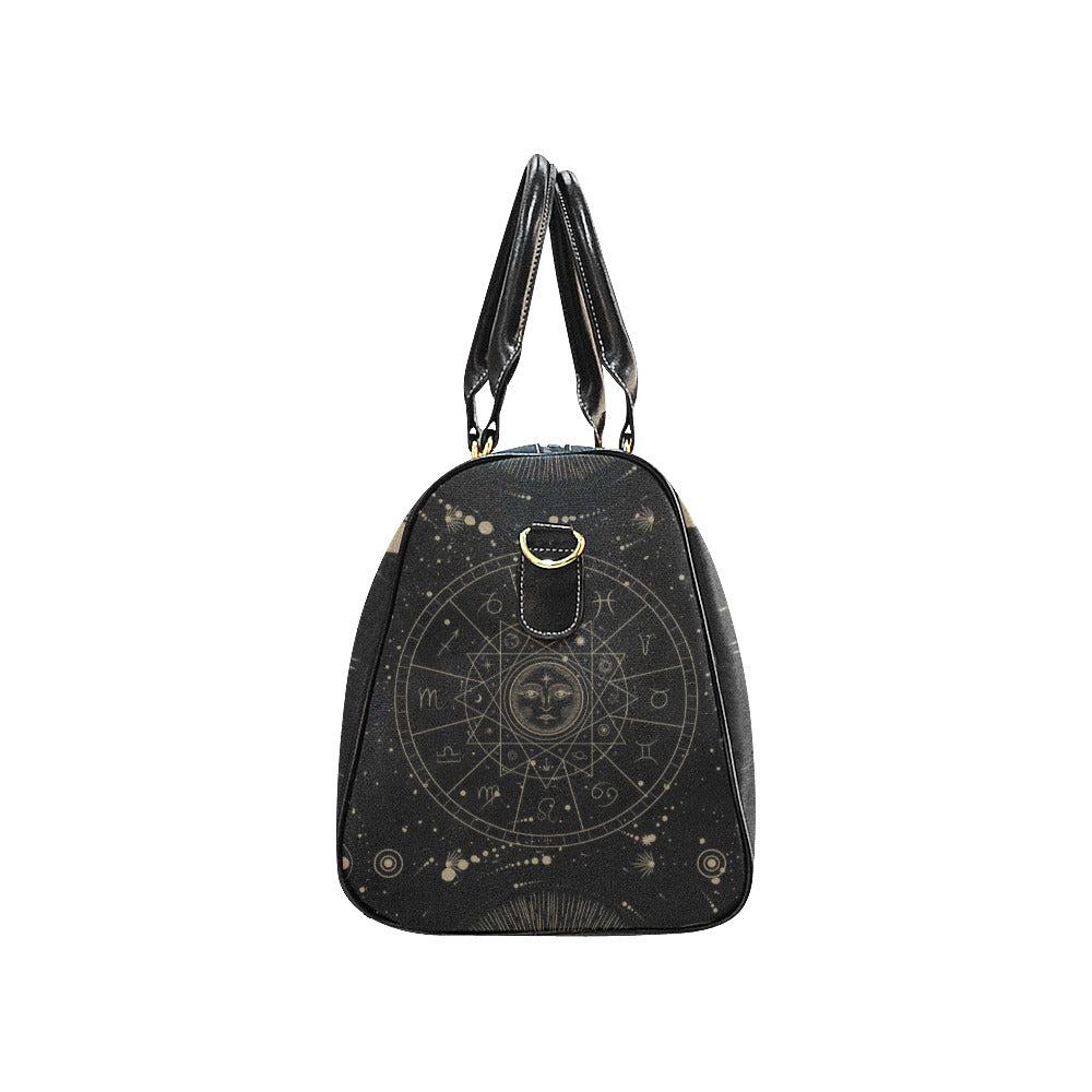 Small duffle Witchy Celestial weekender Travel Bag Black - sense forest