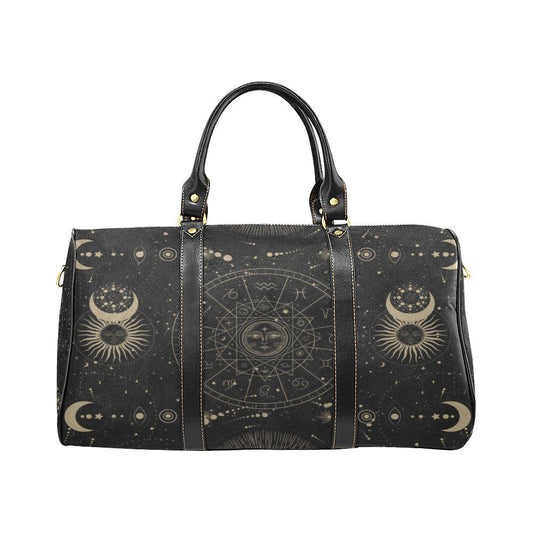 Small duffle Witchy Celestial weekender Travel Bag Black - sense forest