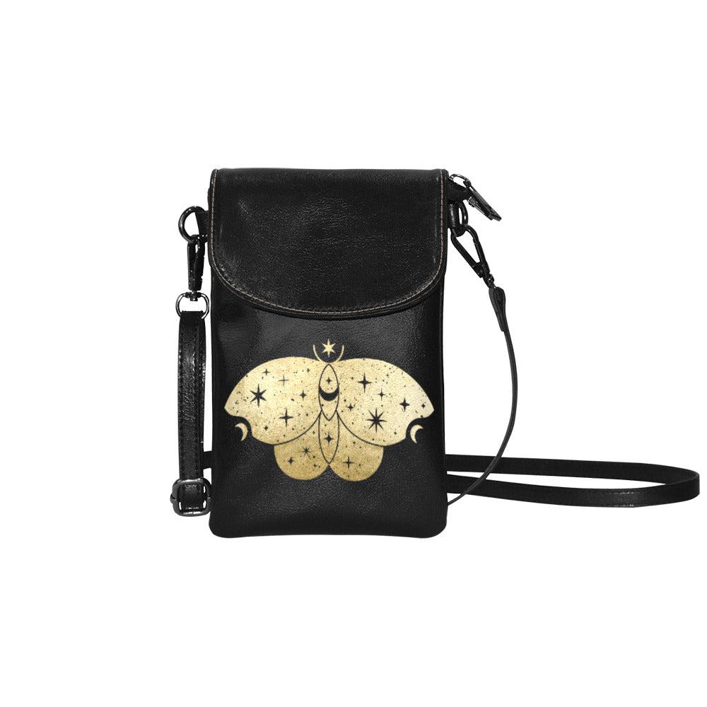 Starry moth print Vegan Leather Cell Phone mini sling bag - sense forest