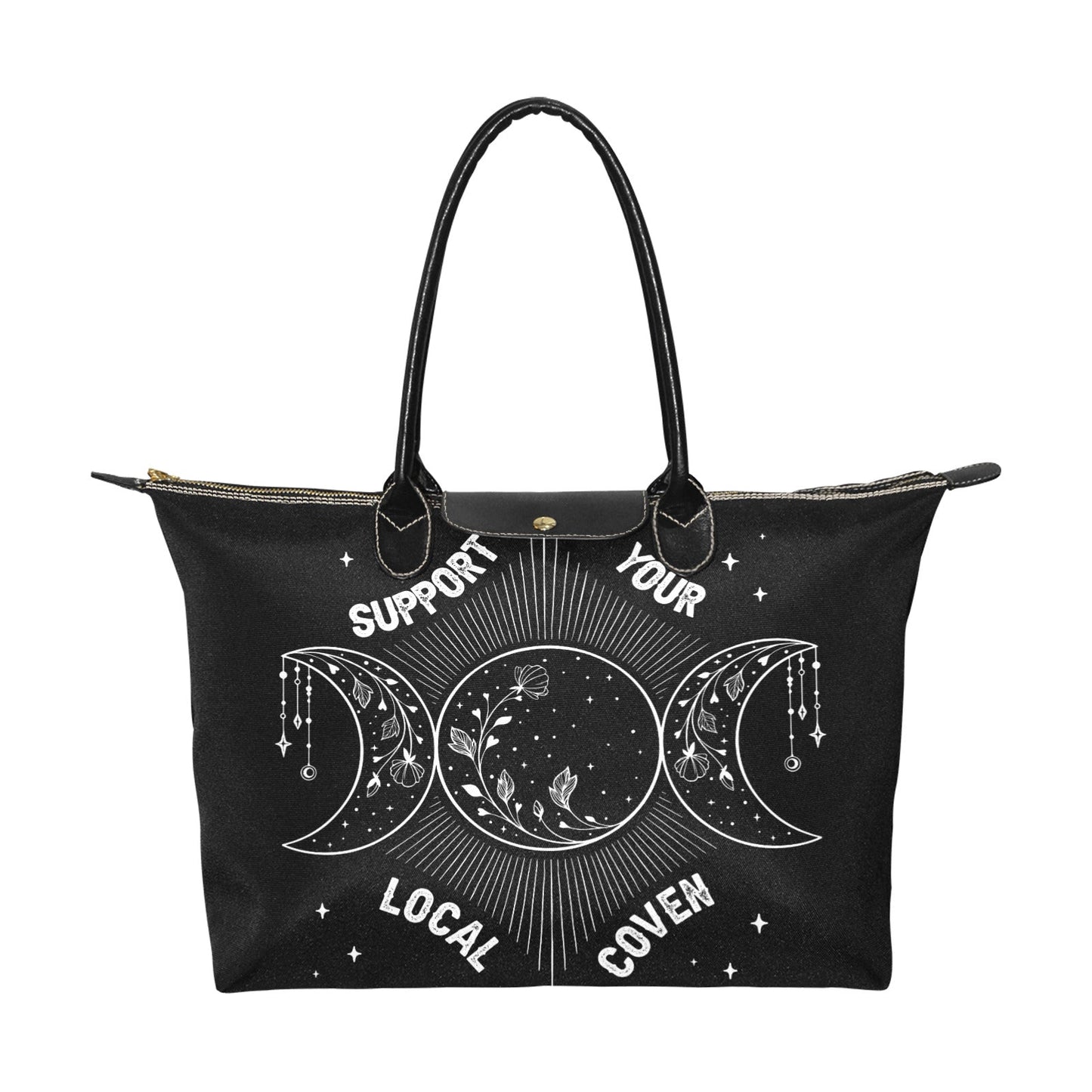 Support your local coven Triple moon women fabric zip tote - sense forest