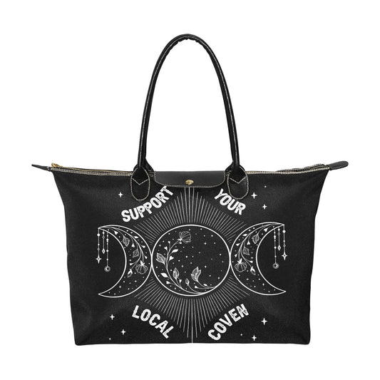 Support your local coven Triple moon women fabric zip tote - sense forest