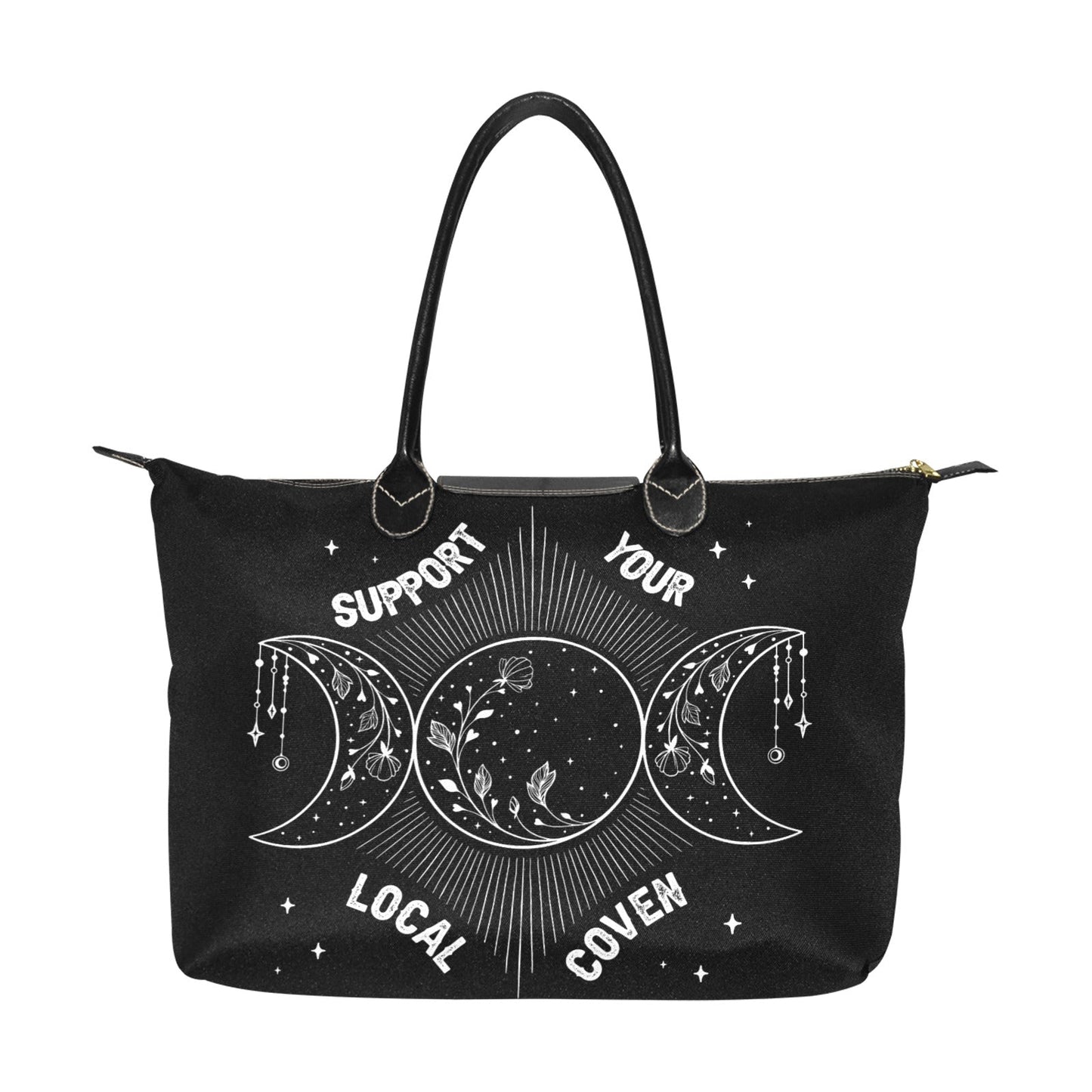 Support your local coven Triple moon women fabric zip tote - sense forest