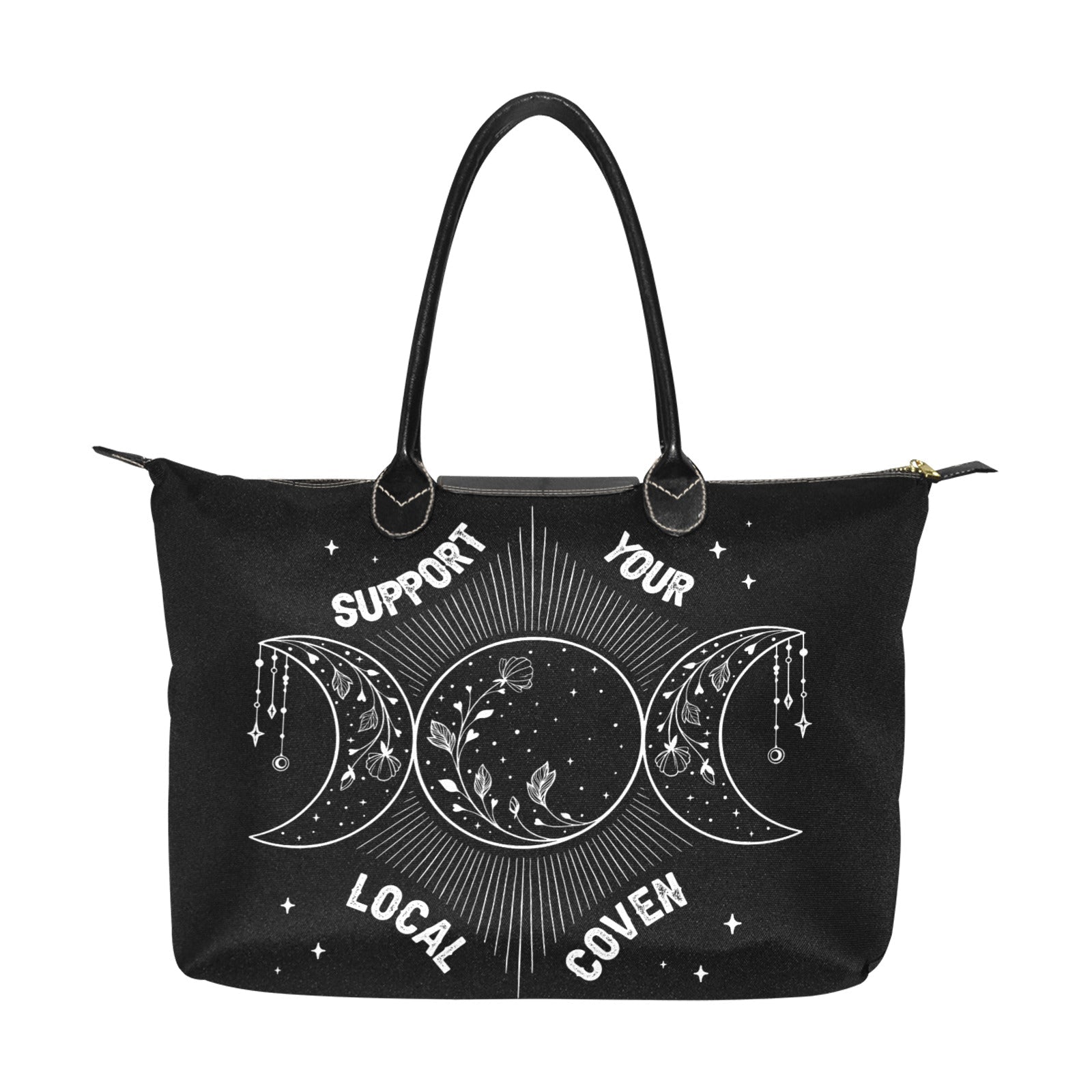 Support your local coven Triple moon women fabric zip tote - sense forest