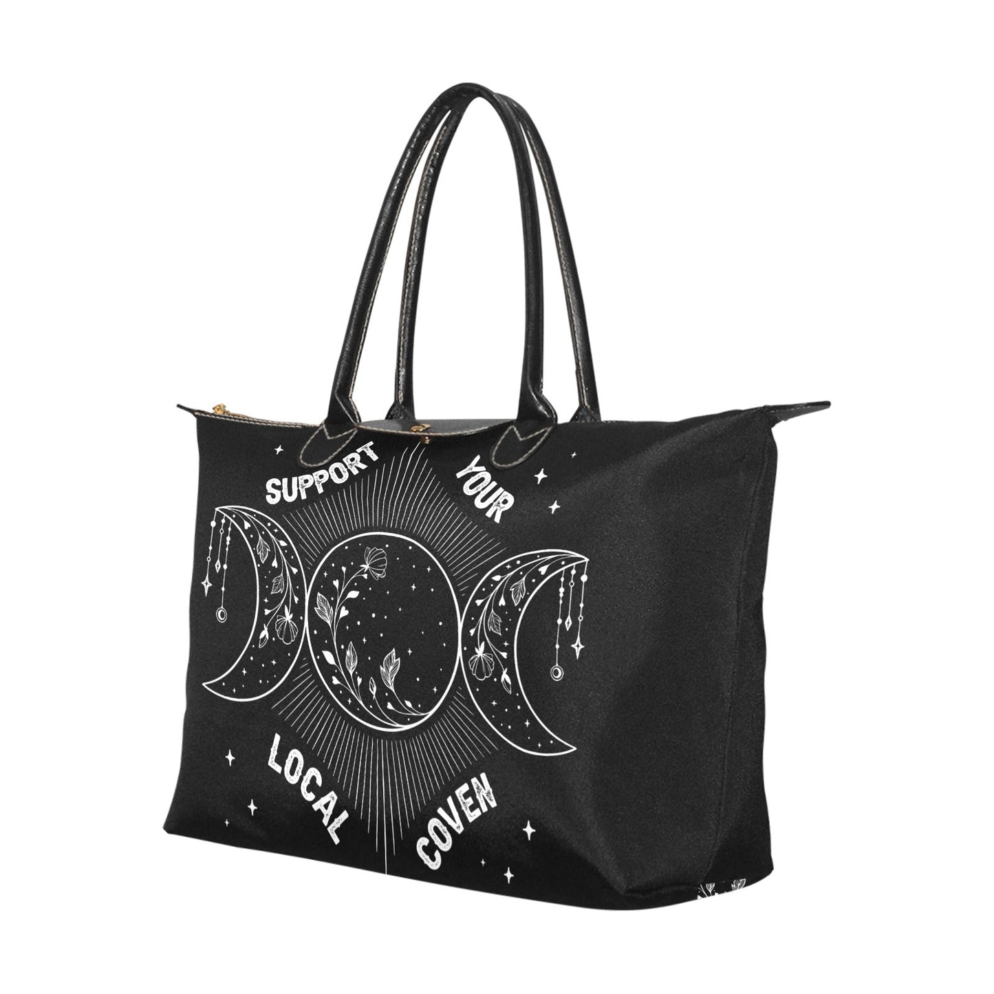 Support your local coven Triple moon women fabric zip tote - sense forest