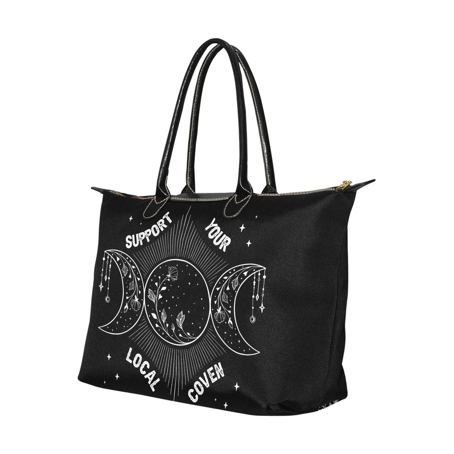 Support your local coven Triple moon women fabric zip tote - sense forest