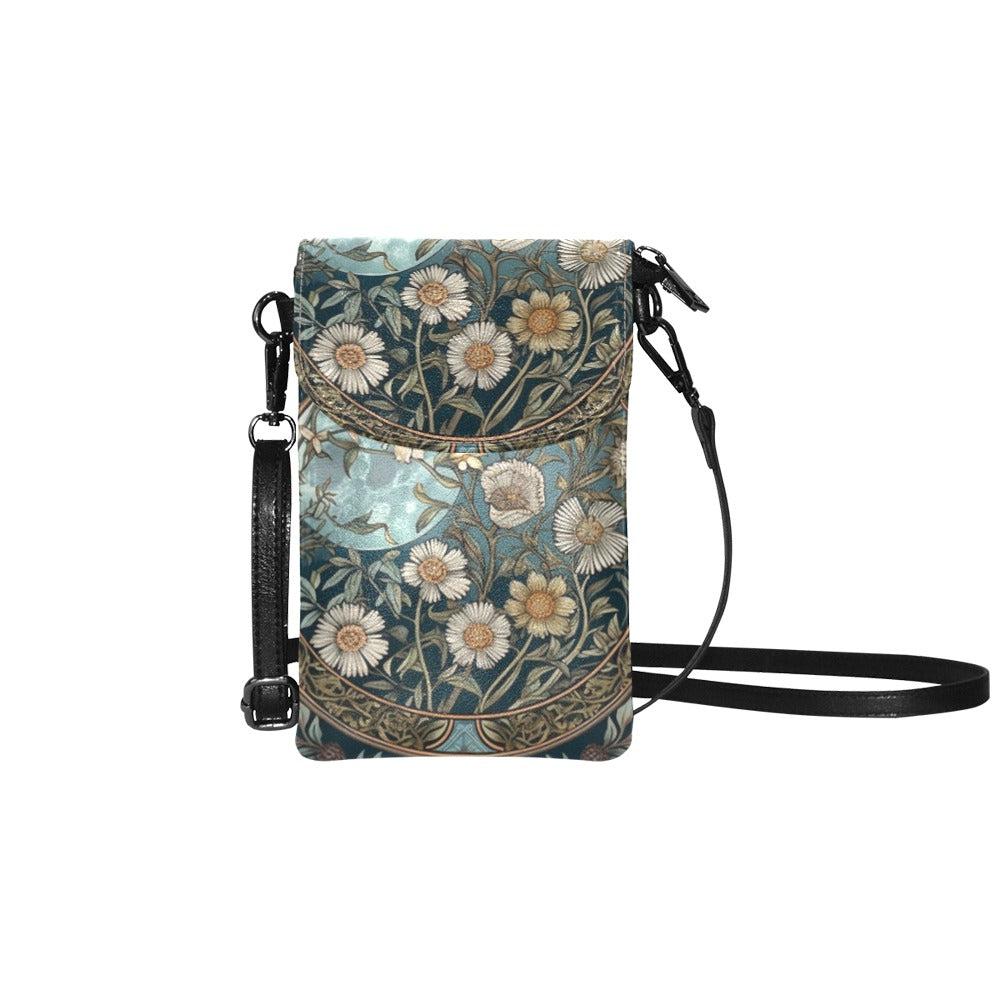 Teal green floral Vegan leather phone purse - sense forest