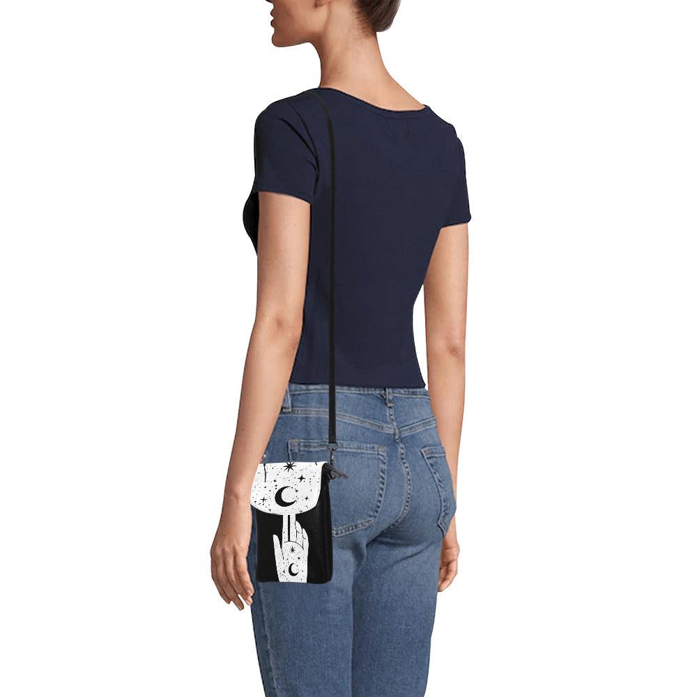 Touch the moon Vegan leather mini sling phone purse - sense forest
