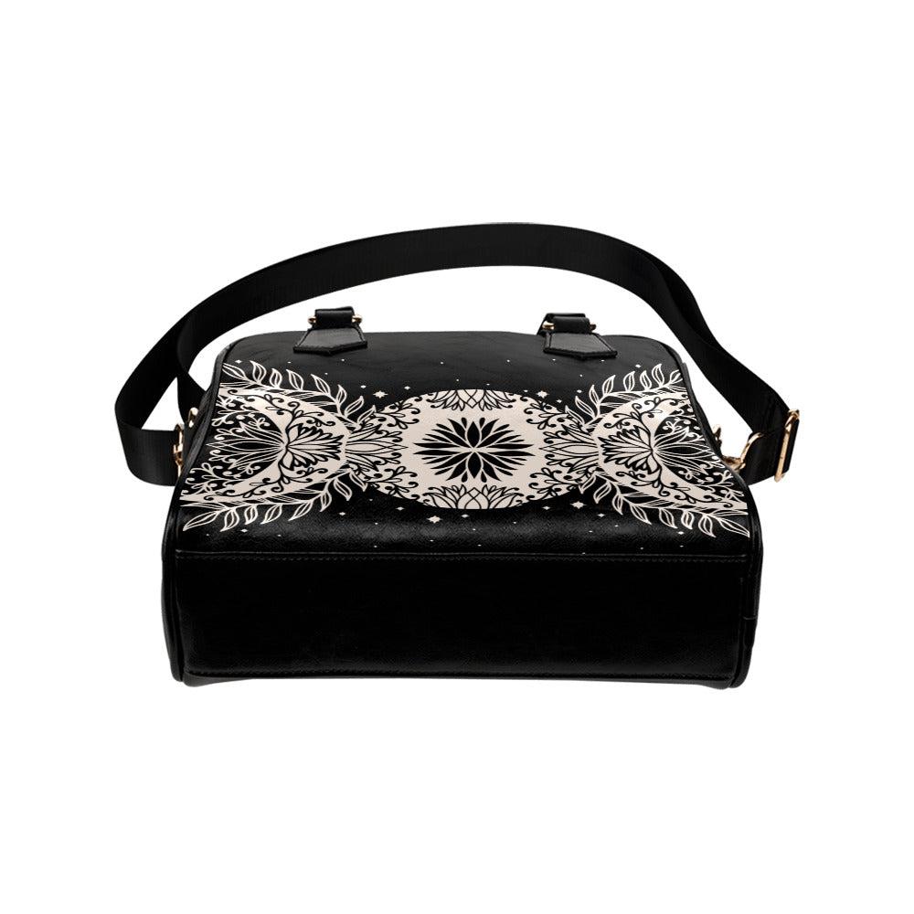 Triple Moon Vegan leather floral bowler Shoulder Handbag - sense forest