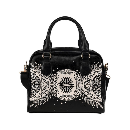 Triple Moon Vegan leather floral bowler Shoulder Handbag - sense forest