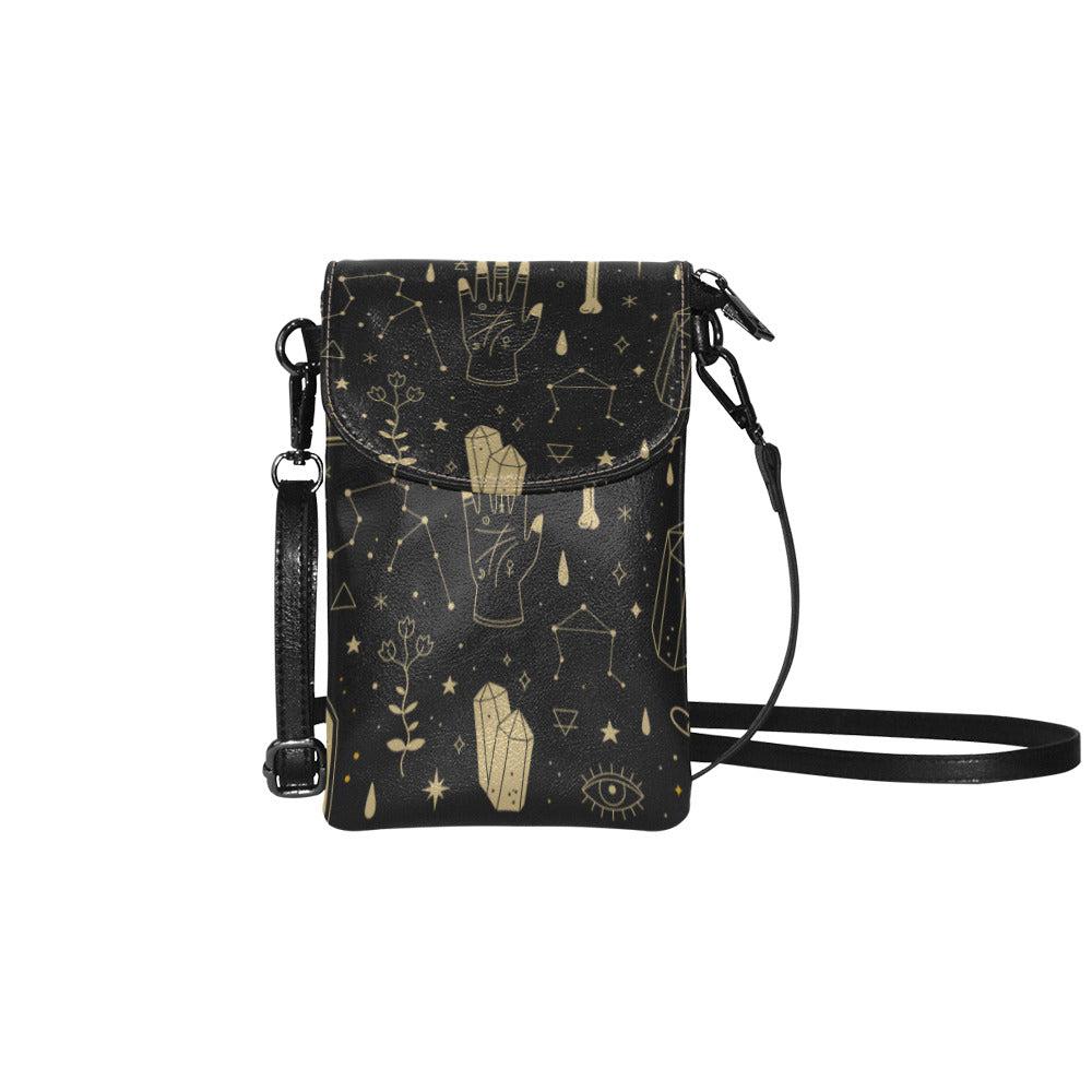 Vegan leather Mystical elements witchy mini crossbody Phone Purse - sense forest