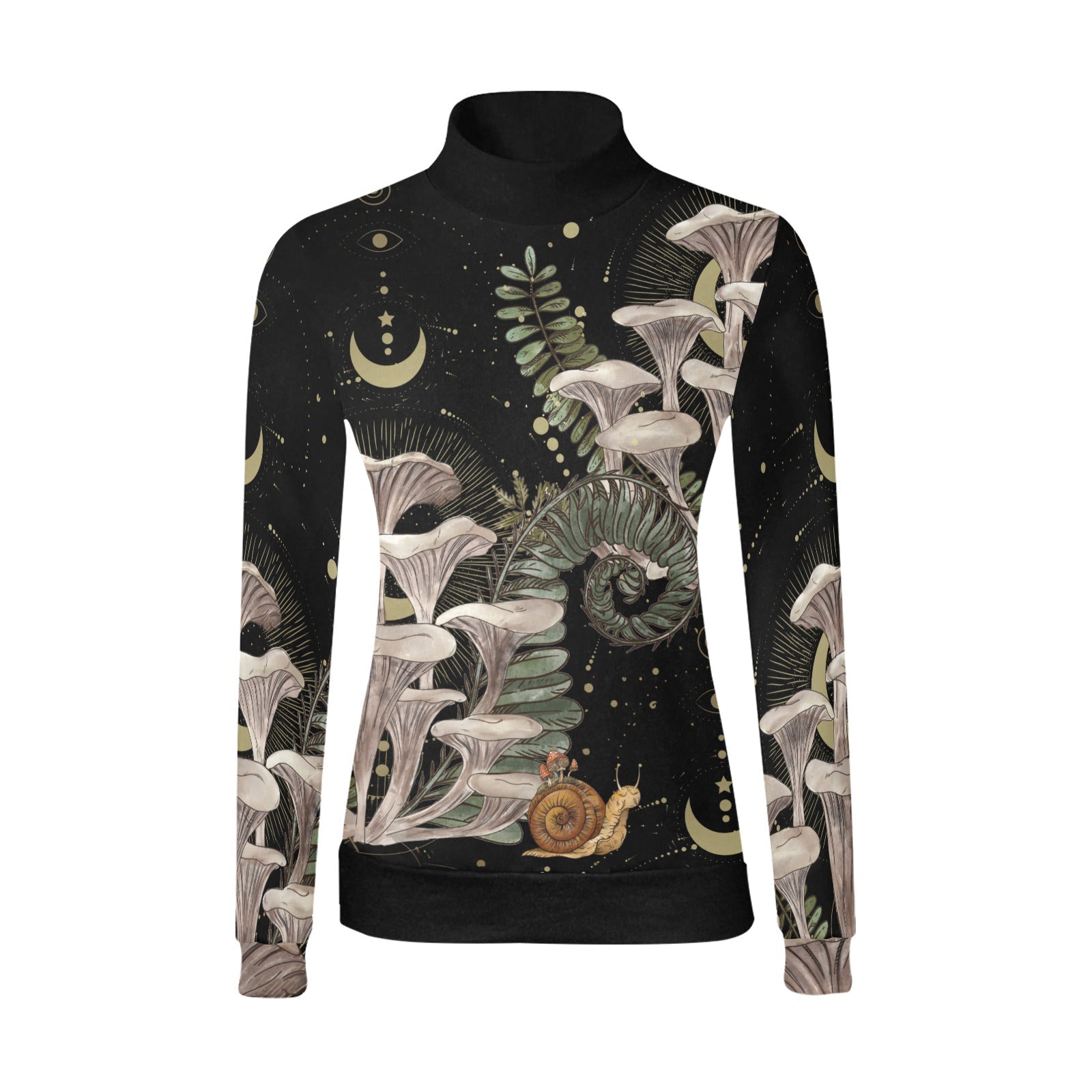 White Chanterelles Long Sleeves Shirt Women's All Over Print Mock Neck Sweater - sense forest
