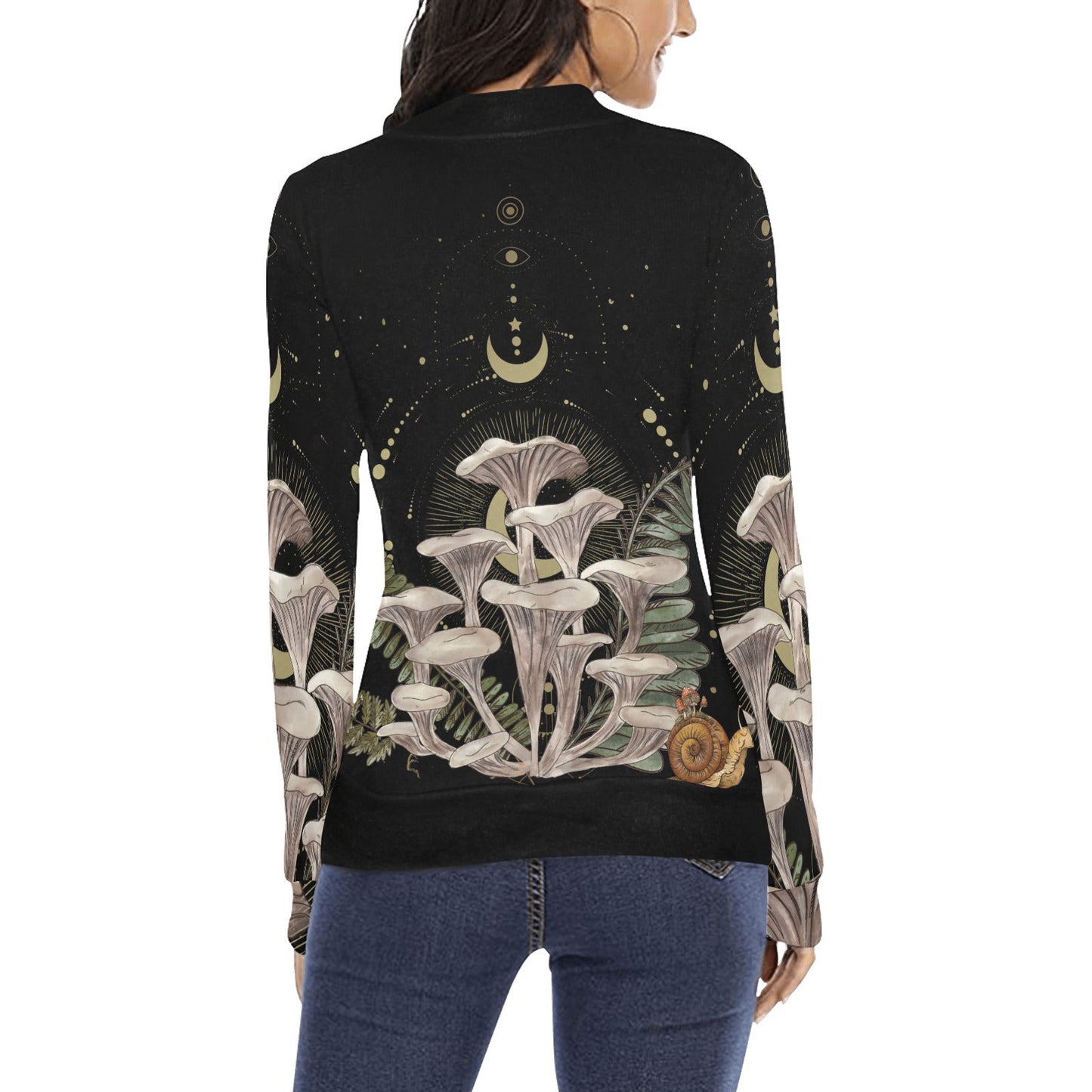 White Chanterelles Long Sleeves Shirt Women's All Over Print Mock Neck Sweater - sense forest
