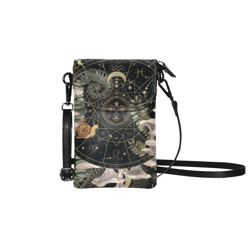 White mushroom zodiac Vegan leather phone purse - sense forest