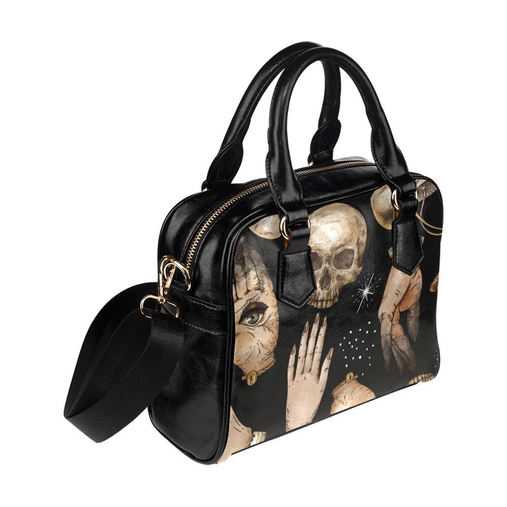 Witchcraft skull moth Vegan leather bowler Shoulder Handbag - sense forest