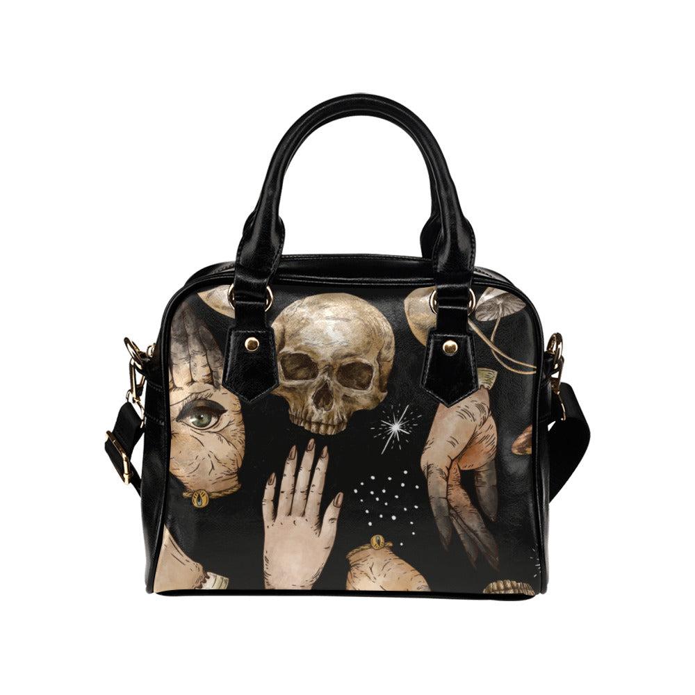 Witchcraft skull moth Vegan leather bowler Shoulder Handbag - sense forest