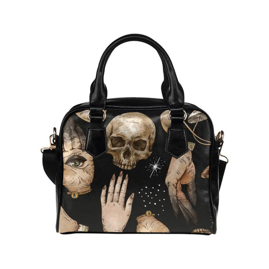 Witchcraft skull moth Vegan leather bowler Shoulder Handbag - sense forest