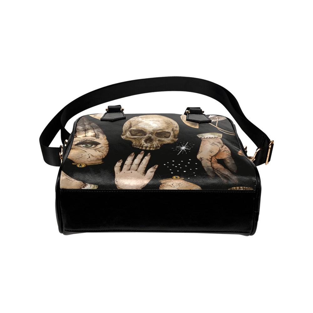 Witchcraft skull moth Vegan leather bowler Shoulder Handbag - sense forest